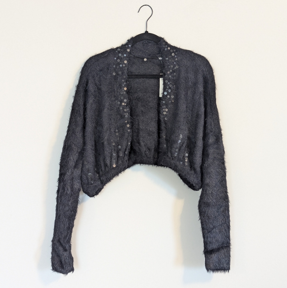 NWT Knitted & Knotted Anthropologie Black Sequin Detail Cropped Cardigan